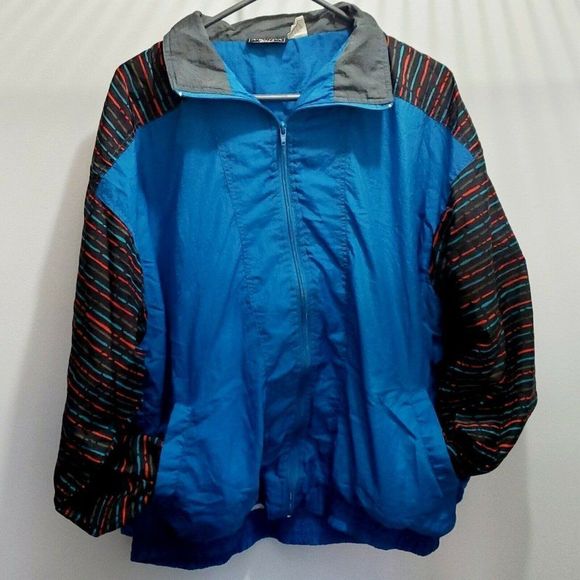 Vintage 90s retro windbreaker funky color block‎ size XL track running jacket - Picture 1 of 7